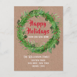 Kraft Papper Winter Greenery New Home Lycklig Helg Vykort