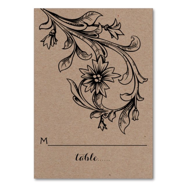 Kraft pappert blomstrande eskort för bröllop bordsnummer (Framsidan)