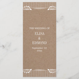 Kraft pappert bröllopsprogram med vitt löv program