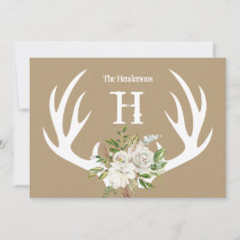 Kraft Pappra Antlers Monogram-anteckningskort Tack Kort