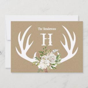 Kraft Pappra Antlers Monogram-anteckningskort Tack Kort