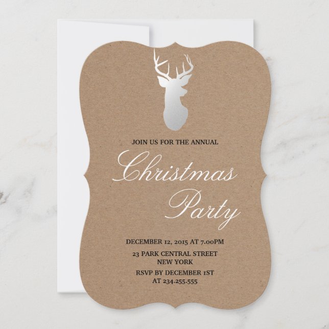 Kraft Papprare Silver Antler Rustic jul Party Inbjudningar (Framsida)