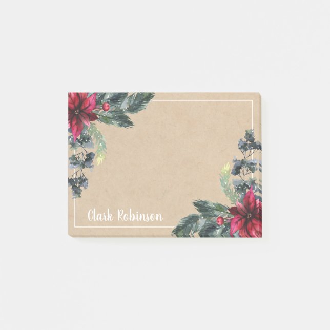 Kraft Papprare Spruce Red Poinsettia Post-it Block (Framsida)