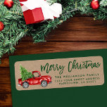 Kraft-penselskript Vintage Lastbil-Grönten Jul Returadress Etikett<br><div class="desc">Kraft Push Script Watercolor Vintage Red Lastbil med Julgran - God jul Family Return-adressetikett</div>