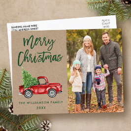 Kraft Push Script Vintage Lastbil Photo jul Vykort