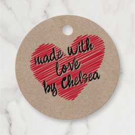 Kraft Red Sketchy Heart "Made with Kärlek" Gåvor Etiketter