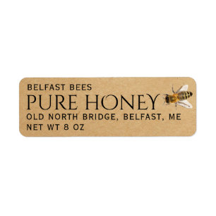 Kraft Returadress Honung Label with Bee Etikett