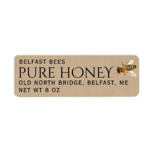 Kraft Returadress Honung Label with Bee Etikett