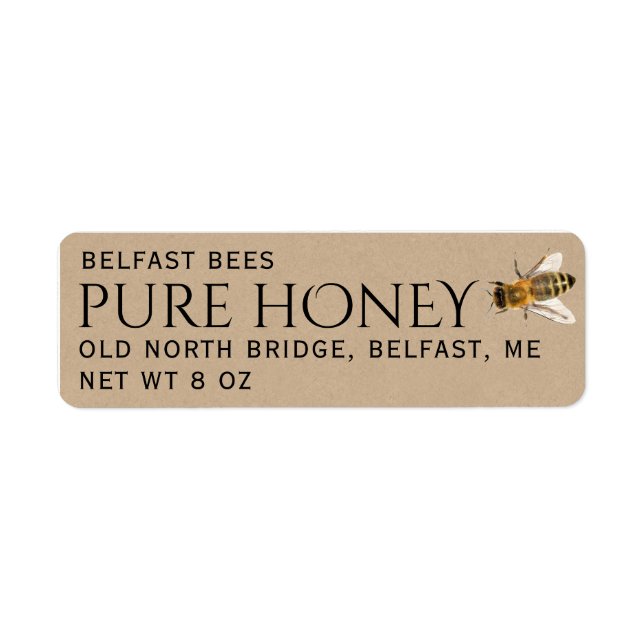 Kraft Returadress Honung Label with Bee Etikett (Framsidan)