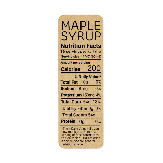Kraft Returadress Maple Syrup Nutrition Label Returadress Etikett (Framsidan)