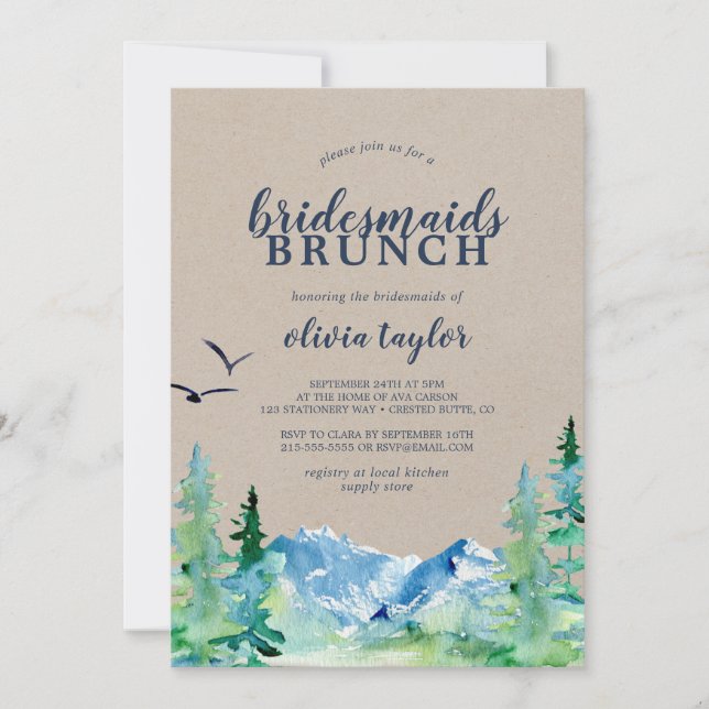Kraft Rocky Mountain Bridesmaids Brunch Inbjudningar (Framsida)