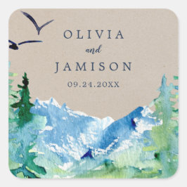 Kraft Rocky Mountain Bröllop kuvert Seals Fyrkantigt Klistermärke