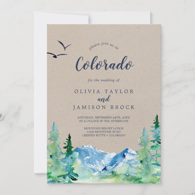 Kraft Rocky Mountain Colorado Destination Wedding Inbjudningar (Framsida)