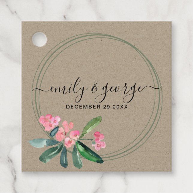 KRAFT ROSA CHRIST THORN CACTI BLOOM WREATH BRÖLLOP GÅVOR ETIKETTER (Framsida)