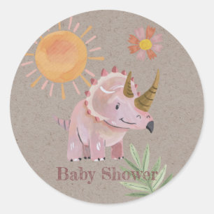 Kraft Rosa Dinosaur Painting Girl Baby Shower Runt Klistermärke