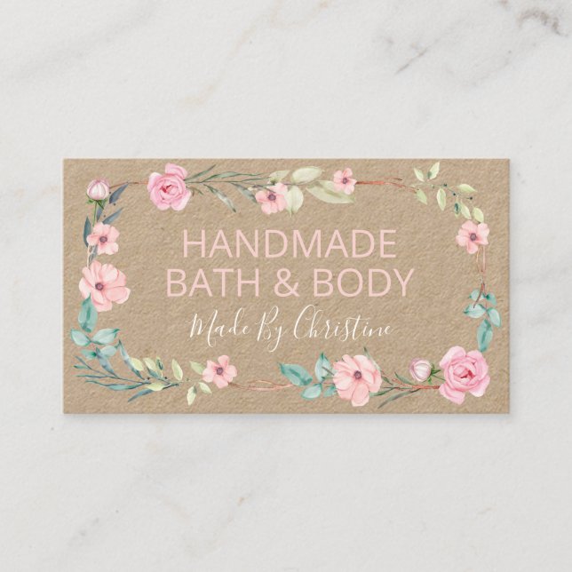 Kraft Rosa Flowers Handmade spa, Bath and Body Visitkort (Framsida)