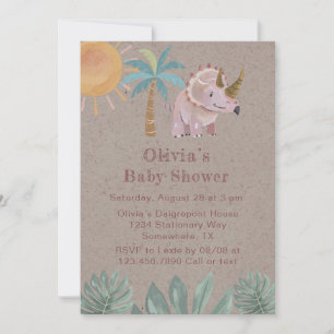Kraft Rosa Triceratops Girl Baby Shower Inbjudningar