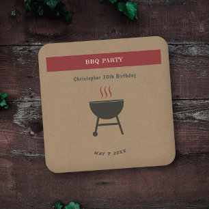 Kraft & Rustic BBQ Party Birthday Underlägg Papper Kvadrat