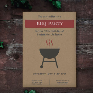 Kraft & Rustic BBQ Party-födelsedagsinbjudan Inbjudningar