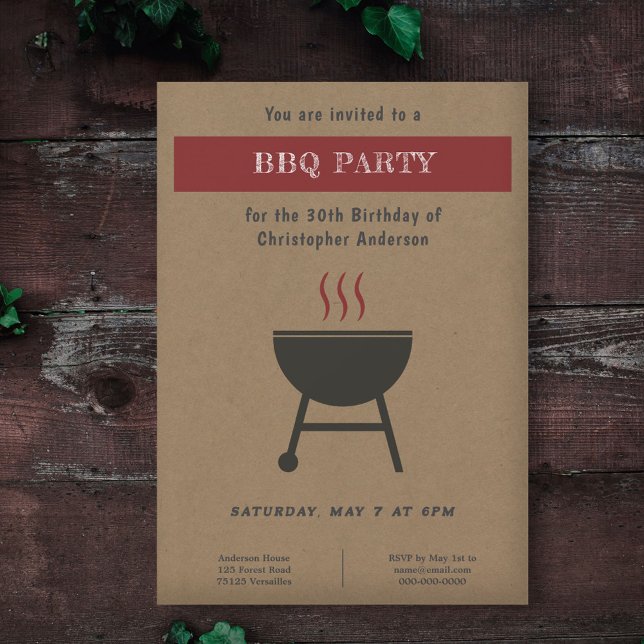 Kraft & Rustic BBQ Party-födelsedagsinbjudan Inbjudningar (Kraft & Rustic BBQ Party Birthday Invitation)