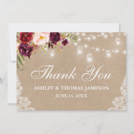 Kraft Rustic Bröllop Blommigt Burk Ljus Snöre Tack Kort