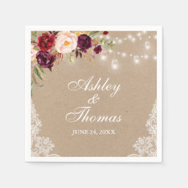 Kraft Rustic Bröllop Burk Ljus Blommigt Snöre Pappersservett