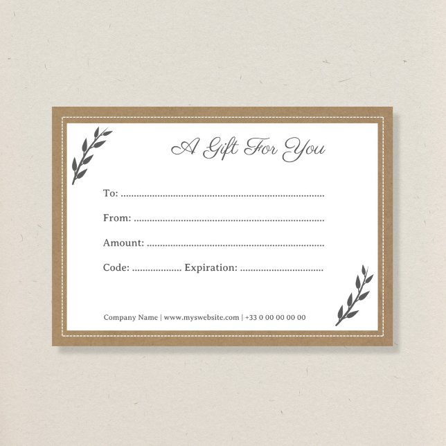 Kraft & Rustic Gift Certificate Anteckningskort (Skapare uppladdad)