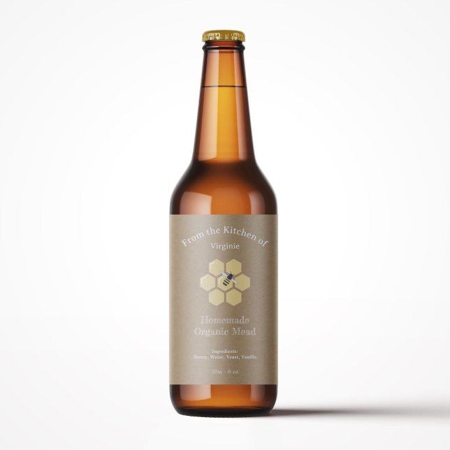 Kraft & Rustic Honung eller Mead Flaska-etikettmär Vinetikett (Kraft & Rustic Honey or Mead Bottle Label Sticker)