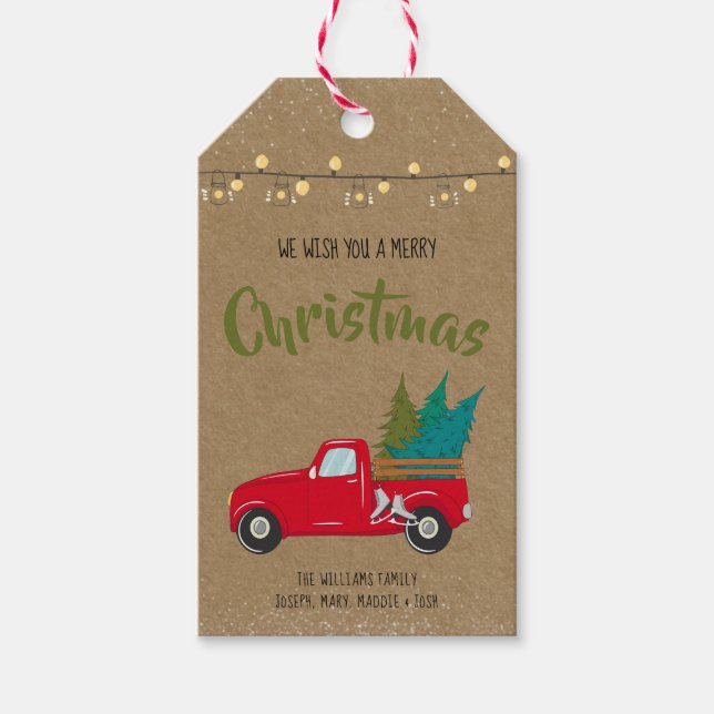 Kraft Rustic jul Vintage Lastbil String Ljus Presentetikett (Framsidan)