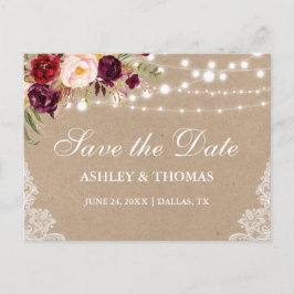 Kraft Rustic Ljusslinga Blommig Save the Date Meddelande Vykort