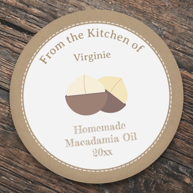 Kraft Rustic Macadamia Oil Label Sticker Runt Klistermärke (Kraft Rustic Macadamia Oil Label Sticker)