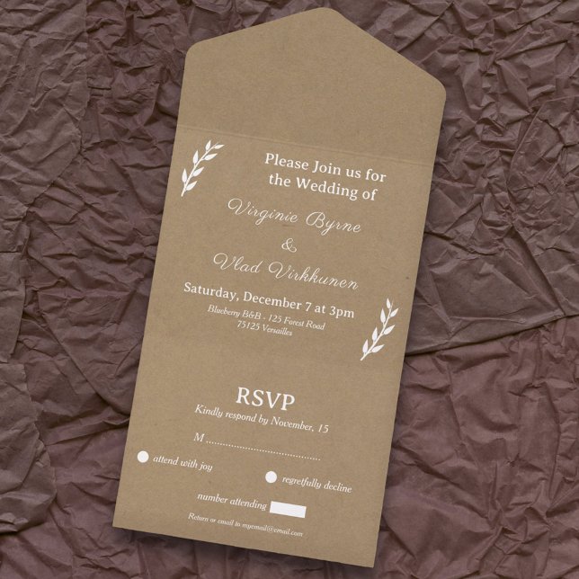 Kraft & Rustic OSA Bröllop alla i en enda inbjudan (Kraft & Rustic RSVP Wedding All In One Invitation)