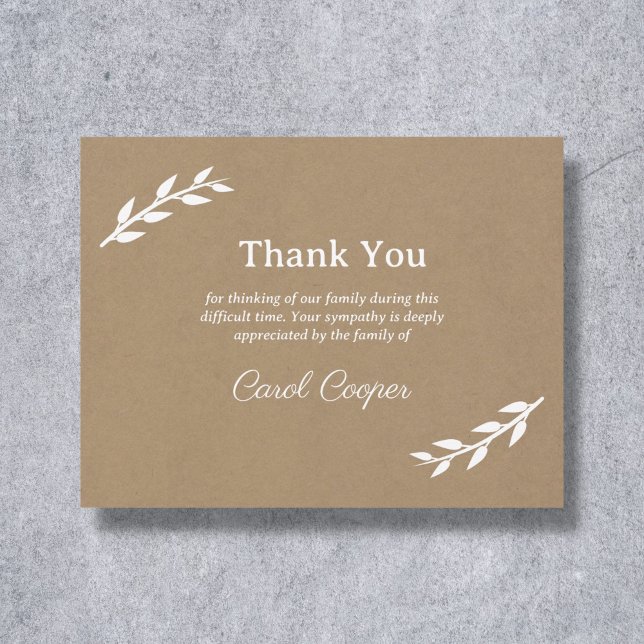Kraft & Rustic Sober Funeral Tackkort Card Tack Kort (Kraft & Rustic Sober Funeral Thank You Note Card)