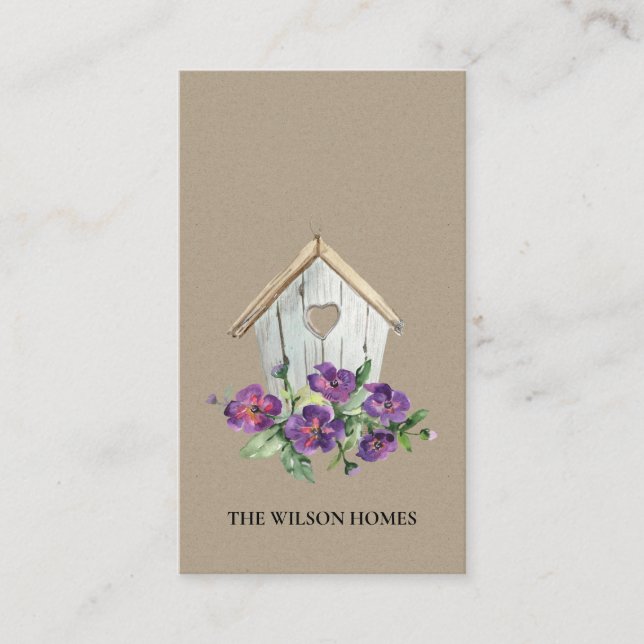 KRAFT RUSTISK BLOMMIGT BIRDHOUSE REAL GODS REALTOR VISITKORT (Framsida)