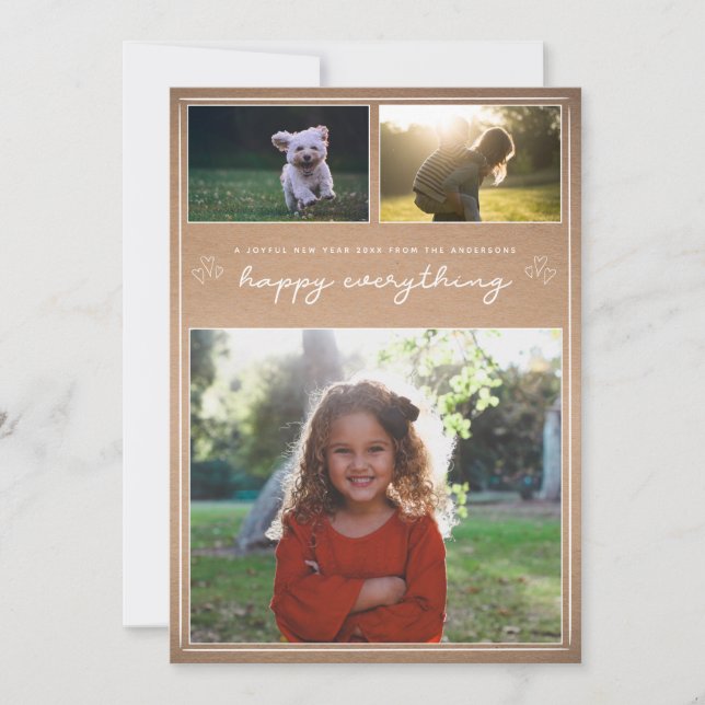 Kraft Script | Modern Nyår Fotocollage-kort Julkort (Framsida)