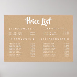 KRAFT Service Prislista Skräddarsydd tryckt affisc Poster