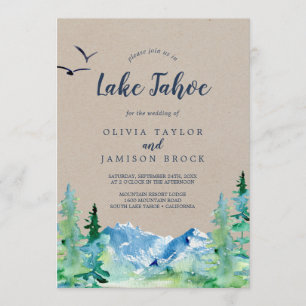 Kraft Sjö Tahoe Mountain Destination Wedding Inbjudningar