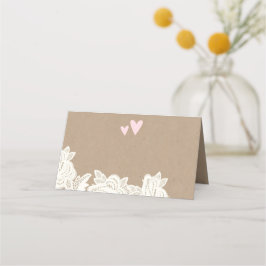 Kraft Snöre med Rosa Hearts Bröllop Place Card Placeringskort