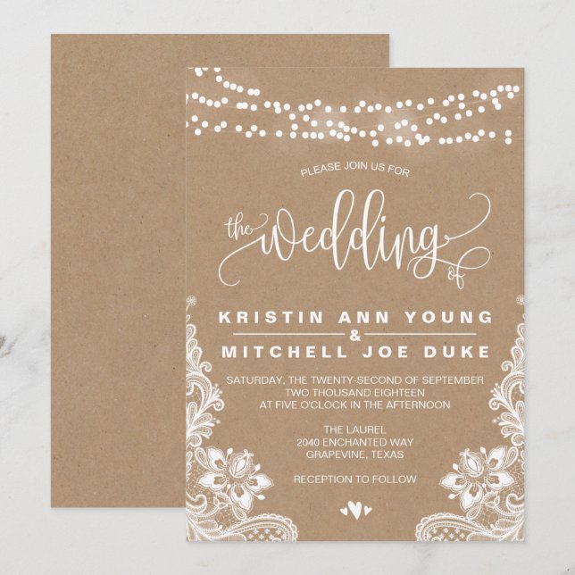 Kraft Snöre och Ljus Rustic bröllopsinbjudan Inbjudningar (Fram/baksida)