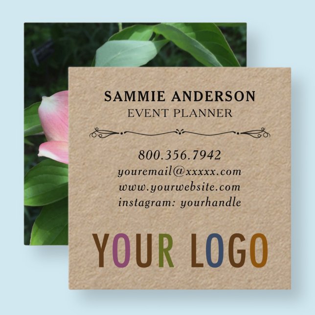 Kraft Square-Affärskort med foto och Logotyp Fyrkantigt Visitkort (MISOOK Kraft Square Business Cards with Logo and Photo)