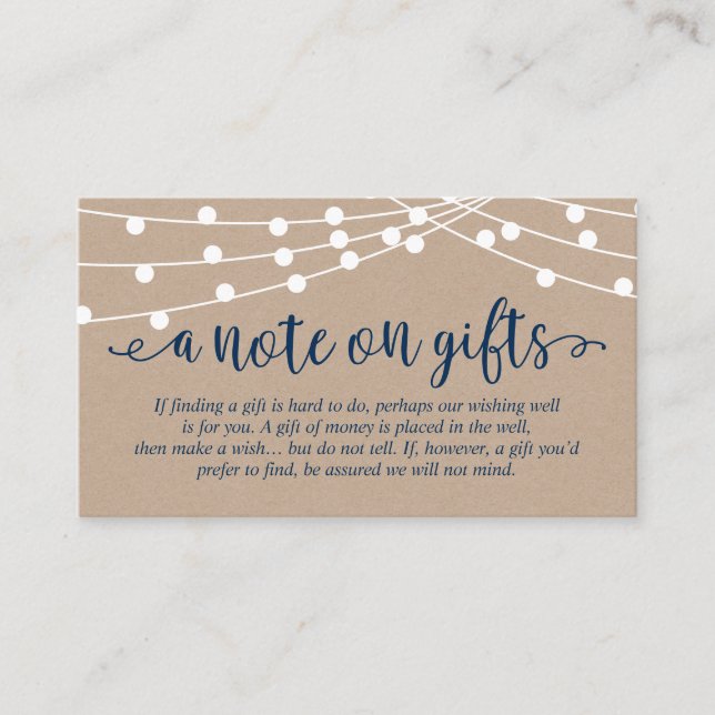 Kraft string ljus, Navy Blue, A note on gifts Tilläggskort (Framsida)