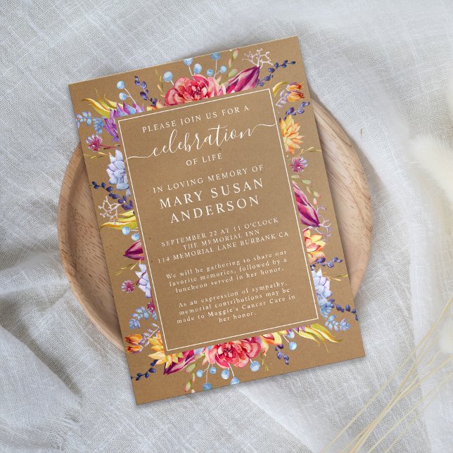 Kraft Succulents Firande of Life Memorial Inbjudningar (Skapare uppladdad)