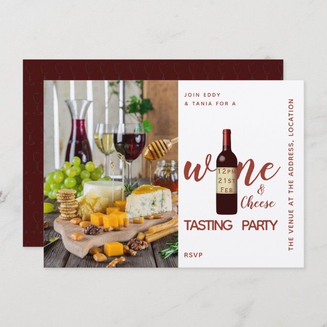 Kraft Vin Ostsmakning Fest Inbjudan Matkultur (Fram/baksida)