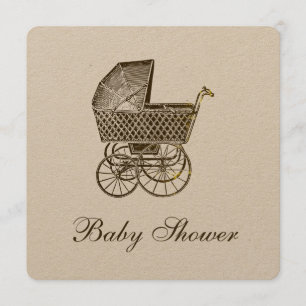 KRAFT VINTAGE BABY PRAM BABY SHOWER INBJUDNINGAR