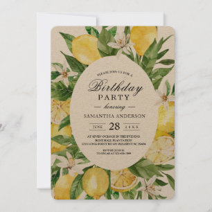 Kraft Vintage Watercolor Gult Lemons Ram Inbjudningar