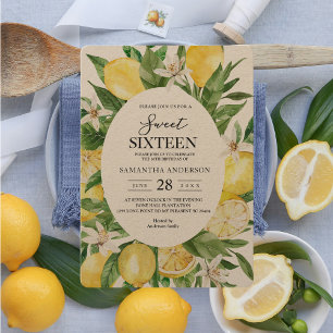 Kraft Vintage Watercolor Gult Lemons Ram Inbjudningar