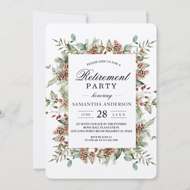 Kraft Vinter Grön Tallkotte Ram Inbjudningar (Framsida)