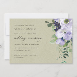 Kraft Violet Lila Blommigt Leafy Wedding bjudande Tack Kort