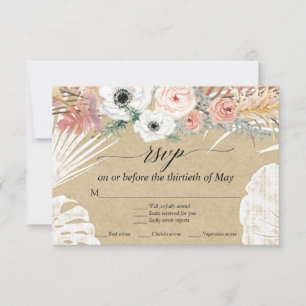 Kraft Vit Blommig Boho Pampas Gräs Palm RSVP OSA Kort