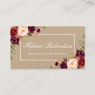 Kraft Watercolor Blommigt Burgundy Marsala Visitkort
